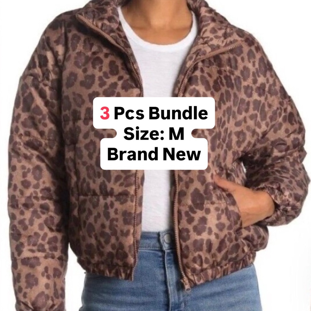 Abound 3Pcs Bundle Panthera Leopard Puffer Full Zip Jacket